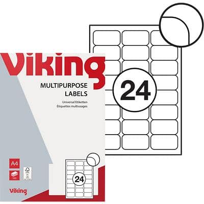 Viking Multipurpose Labels Self Adhesive 64 x 33.9 mm White 100 Sheets of 24 Labels