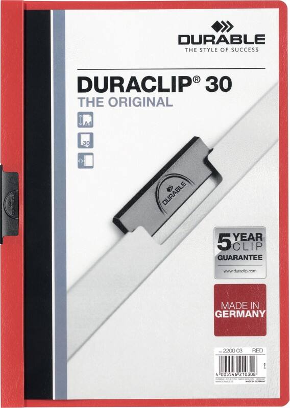 DURABLE Duraclip Clip File 30 Sheets A4 Red