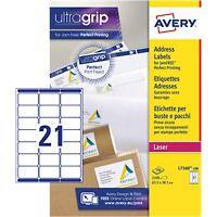 Avery L7160-100 Address Labels Self Adhesive 63.5 x 38.1 mm White 100 Sheets of 21 Labels