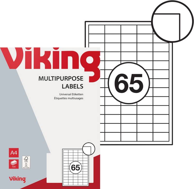 Viking Multipurpose Labels 4530618 adhesive White 21.2 x 38.1 mm 100 Sheets of 65 Labels