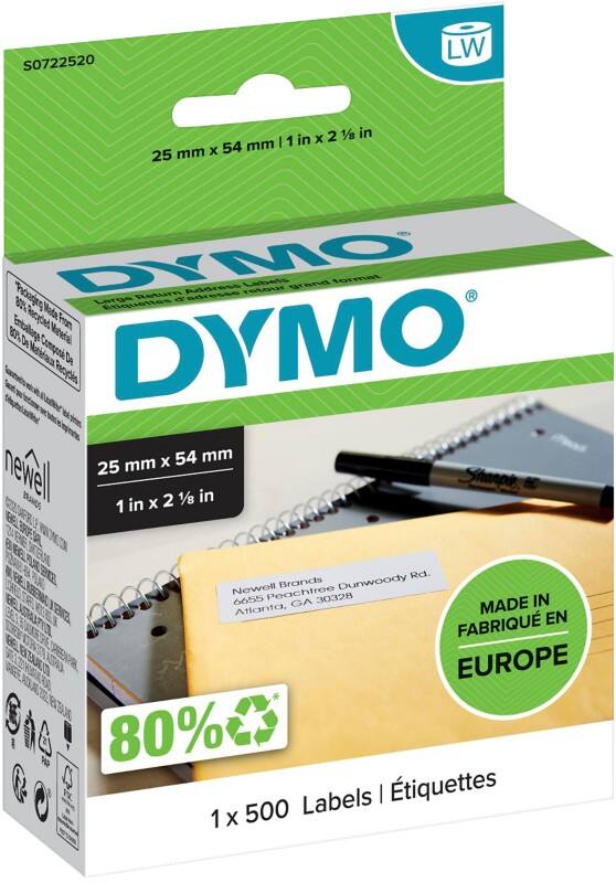 DYMO LW Address Label Authentic 11352 S0722520 Adhesive Black on White 25 x 54 mm 500 Labels