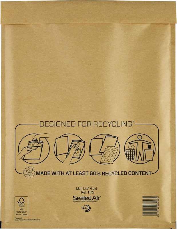 Mail Lite Mailing Bag H/5 Gold Plain 270 (W) x 360 (H) mm Peel and Seal 79 gsm Pack of 50