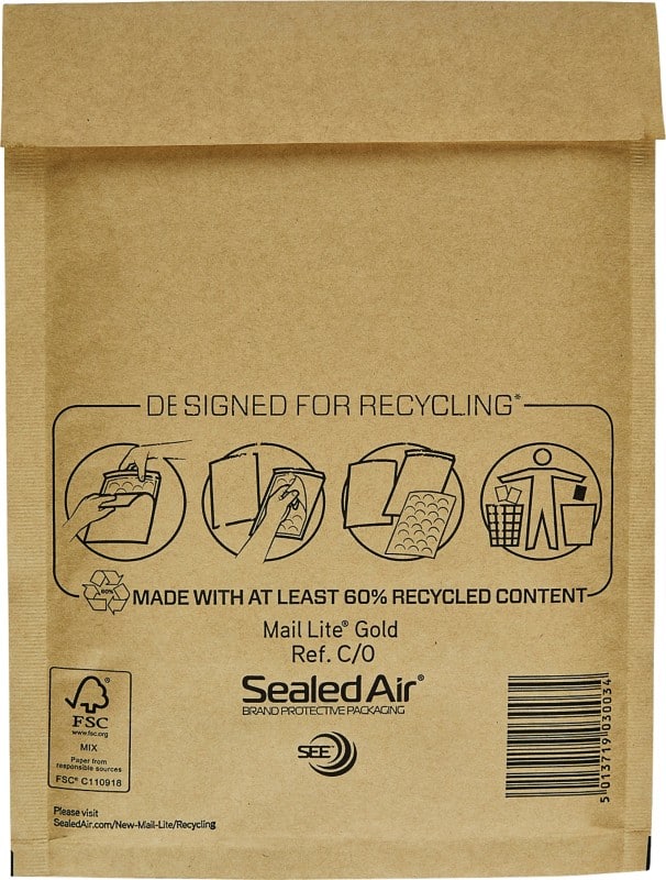 Mail Lite Mailing Bag C/0 Gold Plain 150 (W) x 210 (H) mm Peel and Seal 79 gsm Pack of 100