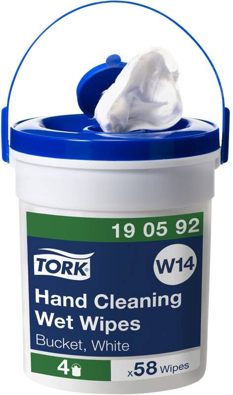 Tork Fleece, Polyester, Viscose Hand Cleaning Wet Wipes W14 with Handy Bucket 15.7 m x 135 mm White Pack of 58