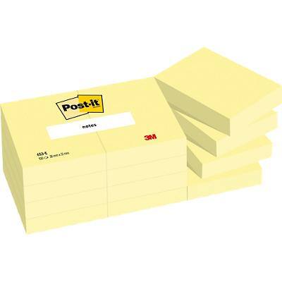 Post-it Sticky Notes 38 x 51 mm Canary Yellow 12 Pads of 100 Sheets