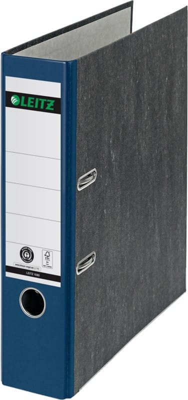 Leitz 180° Wide Lever Arch File A4 82 mm Blue 2 Rings 1080 Cardboard Marbled Portrait