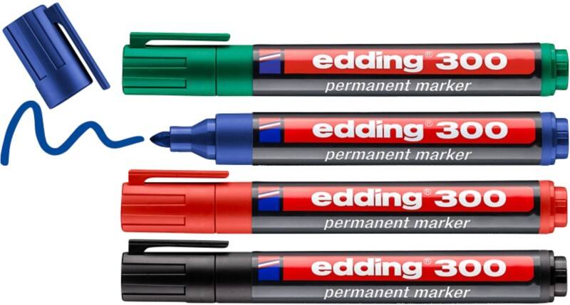 edding 300 Permanent Marker Medium Bullet 1.5 - 3 mm Assorted Refillable Water-Resistant Pack of 4