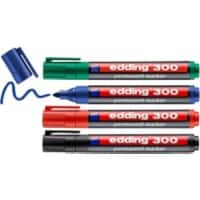 edding 300 Permanent Marker Medium Bullet 1.5-3 mm Assorted Refillable Water Resistant Pack of 4