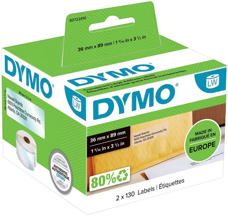 DYMO LW Address Labels 99013 Black on Clear Self Adhesive 36 mm x 89 mm 260 Labels