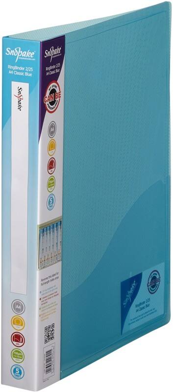 Snopake 25 mm Ring Binder PP (Polypropylene) A4 2 Rings Blue, Transparent Classic
