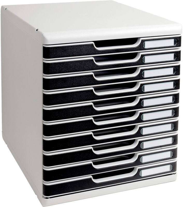 Exacompta Modulo Desktop Drawers Plastic, PS (Polystyrene) Light Grey, Black 10 Drawers 28.8 x 35 x 32 cm A4