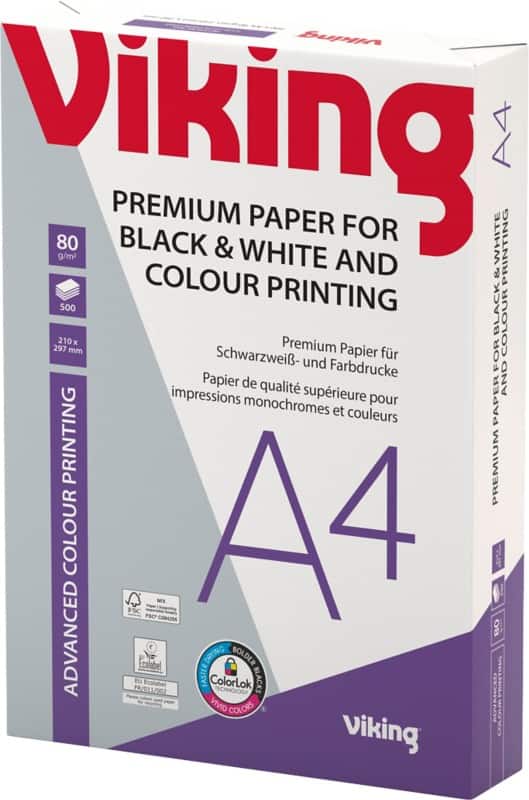Viking Advanced Colour Printing A4 Printer Paper 80 gsm Smooth White 500 Sheets