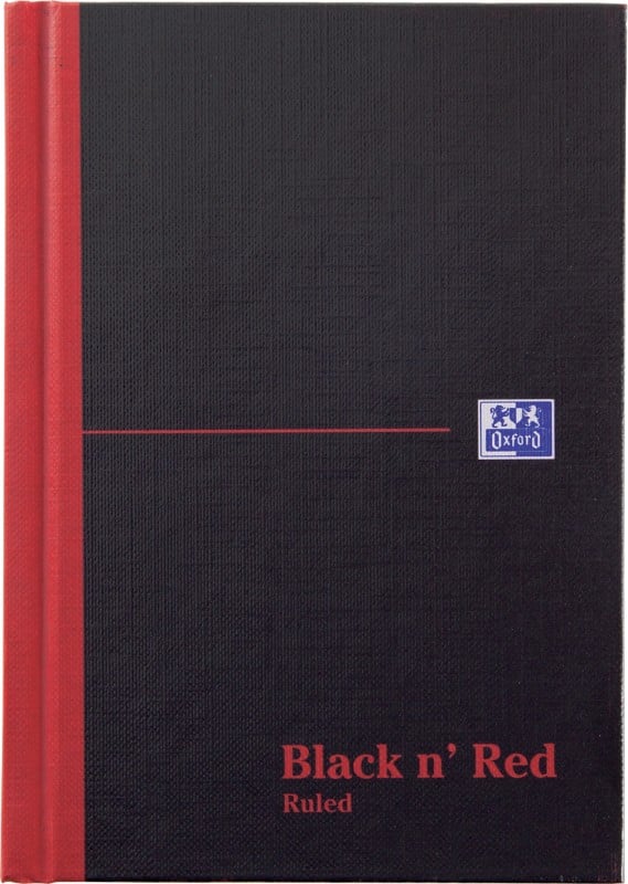 OXFORD Notebook Black n' Red A6 Ruled Casebound Cardboard Hardback Black, Red 192 Pages