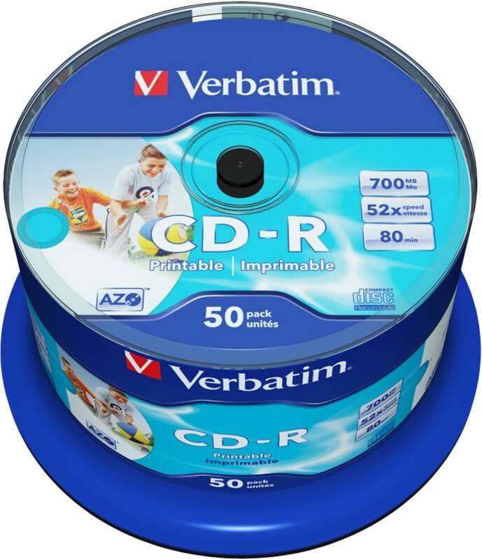 Verbatim CD-R 700 MB AZO Wide Inkjet Printable Spindle Pack of 50