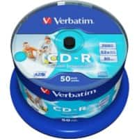 Verbatim CD-R 700 MB AZO Wide Inkjet Printable Spindle Pack of 50