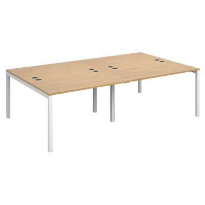 Dams International Rectangular Double Back to Back Desk with Oak Coloured Melamine Top and White Frame 4 Legs Connex 2400 x 1600 x 725mm