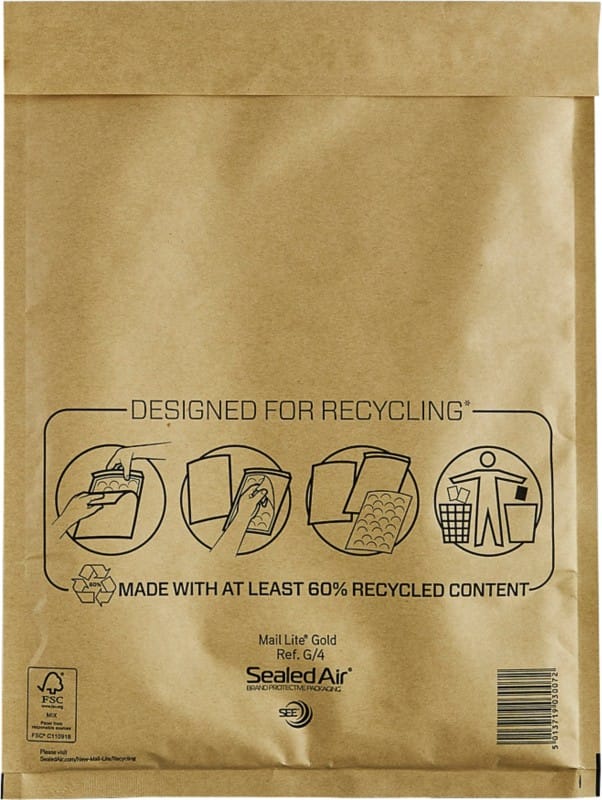 Mail Lite Mailing Bag G/4 Gold Plain 240 (W) x 330 (H) mm Peel and Seal 79 gsm Pack of 50