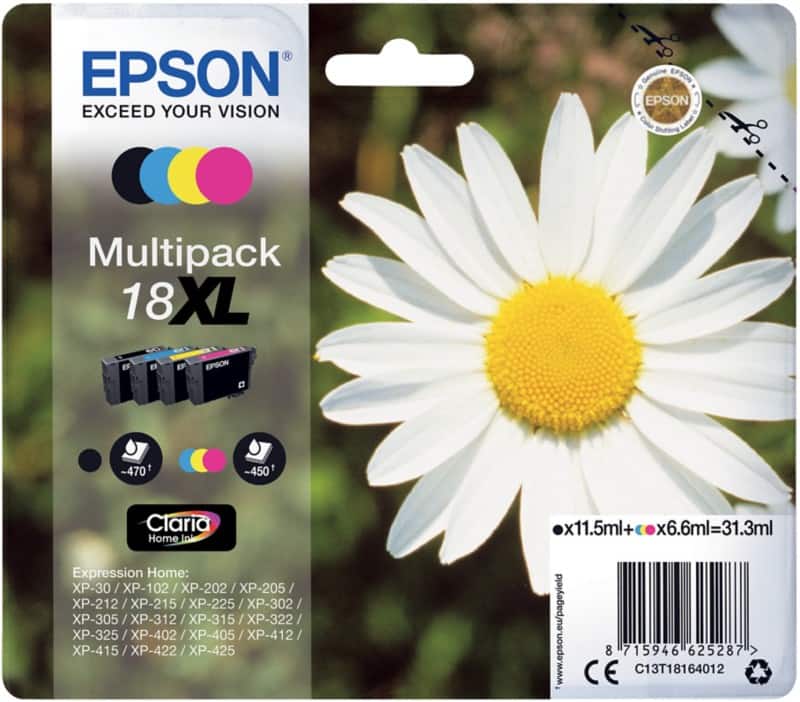 Epson 18XL Original Ink Cartridge C13T18164012 Black& 3 Colours Multipack Pack of 4