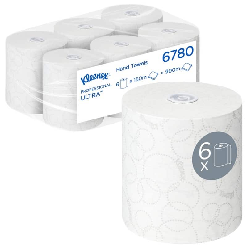 Kleenex Ultra  Paper Hand Towels Rolled White 2 Ply 150 m 6780 Pack of 6