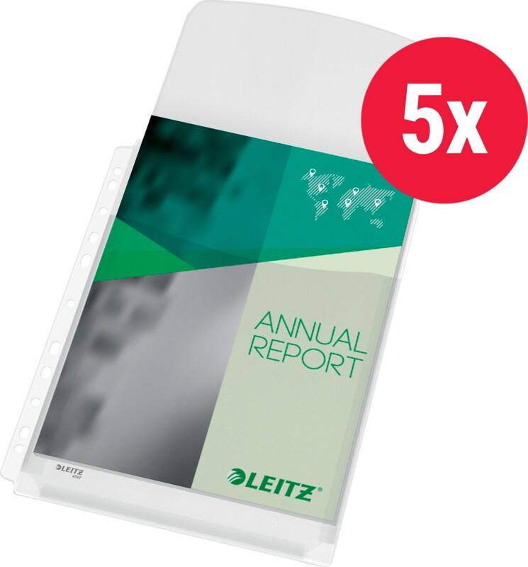 Leitz Punched Pockets  A4 Orange Peel Transparent 170 microns PVC (Polyvinyl Chloride) Top Opening 11 Holes Pack of 5