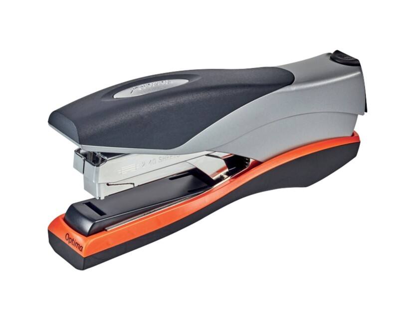 Rexel Optima 40 Flat Clinch Stapler 2102357 Low Force Full Strip Silver, Orange 40 Sheets Optima 26/6 Metal, Plastic