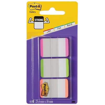 Post-it Index Strong Lined Filing Tabs 25.4 x 38.1 mm Assorted Pink Green Orange 22 x 3 Pack