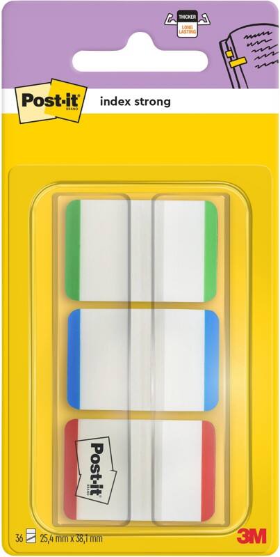 Post-it Index Flags Rectangular 2.54 x 3.81 cm Assorted 3 Packs of 22 Strips