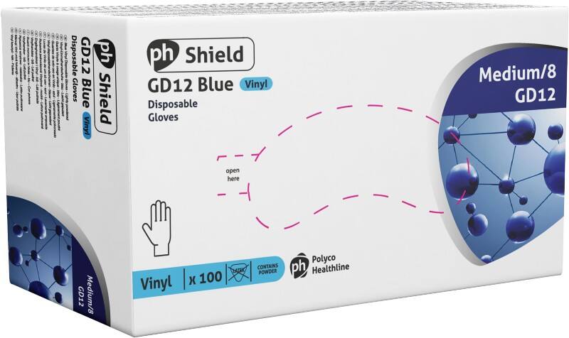 SHIELD Disposable Gloves GD12 Vinyl Powdered Size M Blue Pack of 100