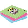 Post-it Super Sticky Large Lined Notes 101 x 101 mm Neon Assorted Colours 3 Pads of 70 Sheets