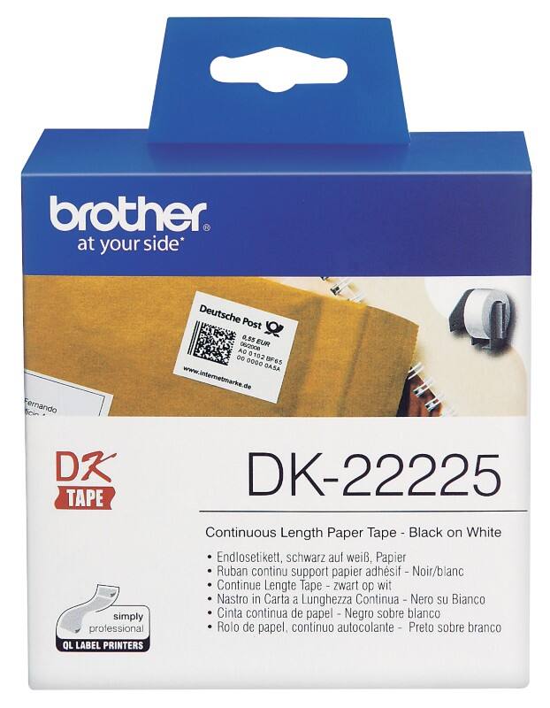 Brother QL Label Roll Authentic DK-22225 DK-22225 Adhesive Black on White 38 mm