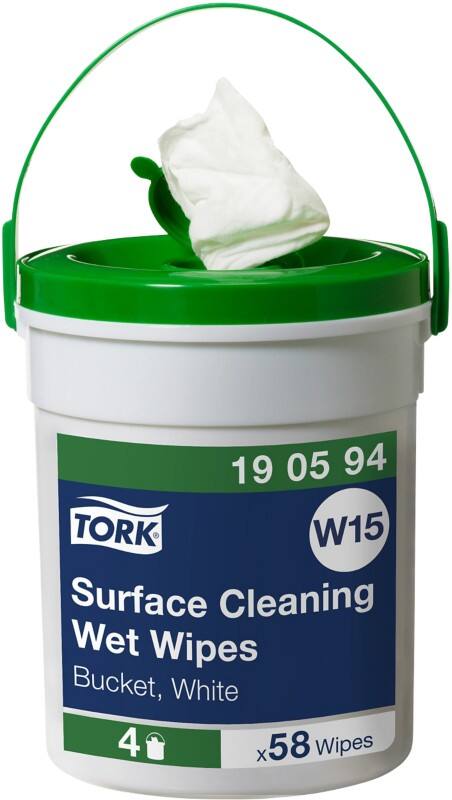 Tork Fabric Surface Cleaning Wet Wipes W15 - Handy Bucket 15.7m x 135mm White Pack of 58