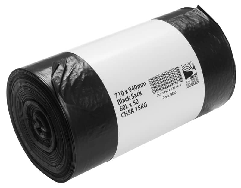 Bin Bags 60 L Black PE (Polyethylene) Pack of 50