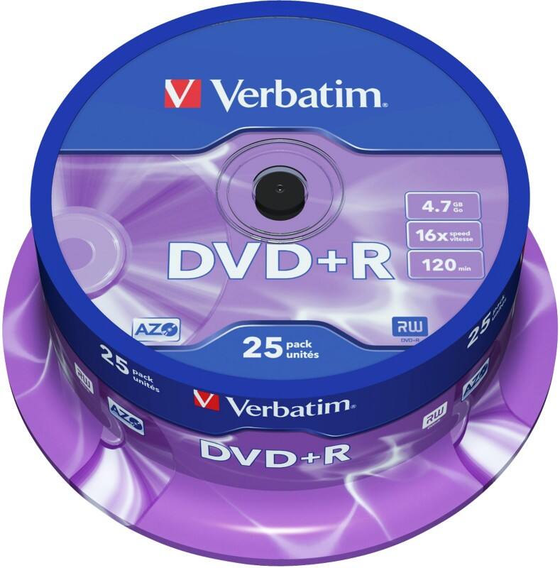 Verbatim DVD+R 16x 4.7 GB Matt Silver Spindle Pack of 25