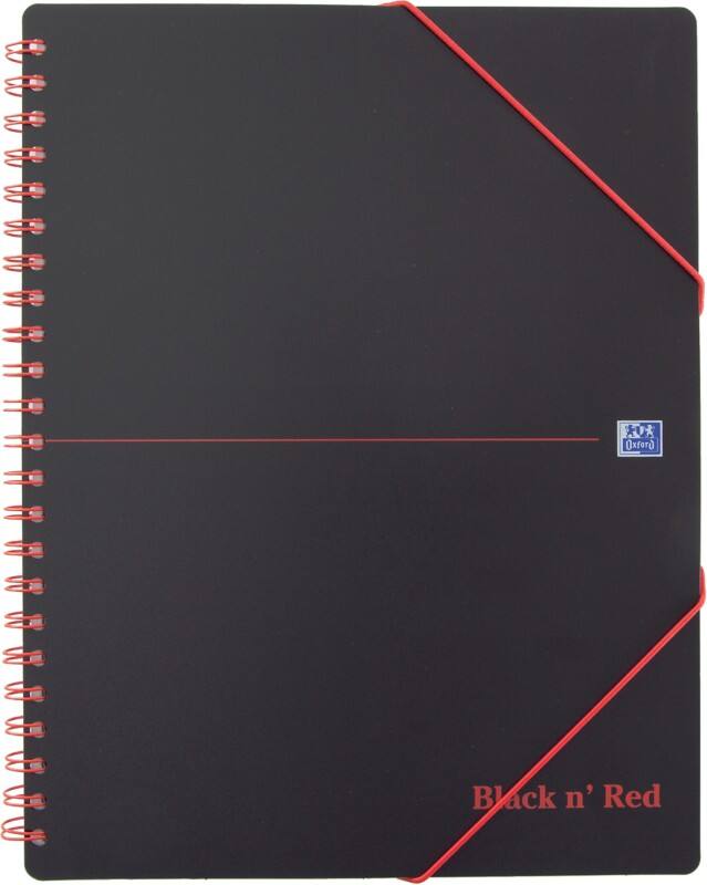 OXFORD Meeting Book Black n' Red A4+ Ruled Spiral Bound PP (Polypropylene) Hardback Black, Red Perforated 160 Pages