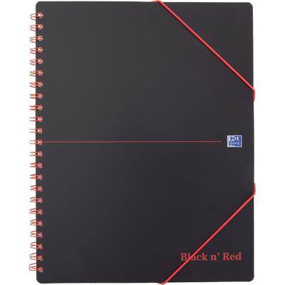 OXFORD Meeting Book Black n' Red A4+ Ruled Spiral Bound PP (Polypropylene) Hardback Black, Red Perforated 160 Pages