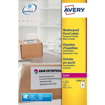 Avery L7992-25 Parcel Labels Permanent 99.1 x 57 mm White 25 Sheets of 10 Labels