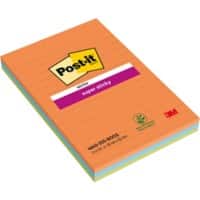 Post-it Super Sticky Notes 101 x 152 mm Assorted Rectangular Ruled 3 Pads of 45 Sheets