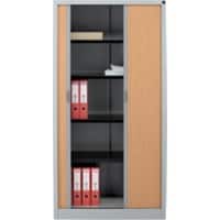 Realspace Tambour Cupboard Lockable with 4 Shelves Steel Essentials 1000 x 450 x 1980mm Silver & Beech