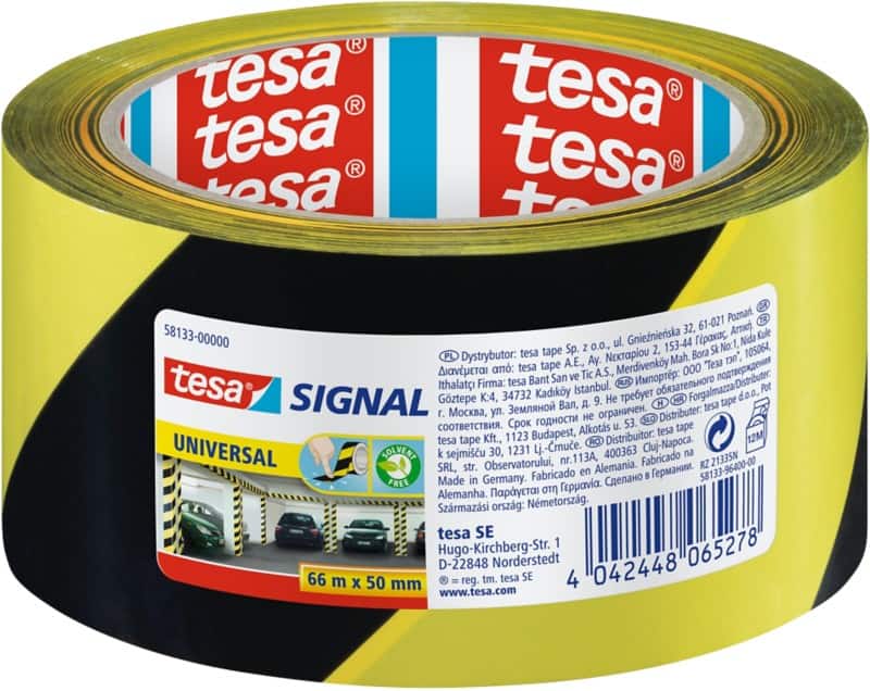 tesa Warning Tape tesasignal Universal Black, Yellow 50 mm (W) x 66 m (L) PP (Polypropylene)