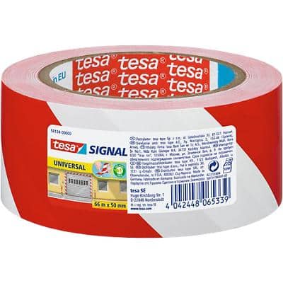 tesa Warning Tape tesasignal Universal Red, White 50 mm (W) x 66 m (L) PP (Polypropylene)