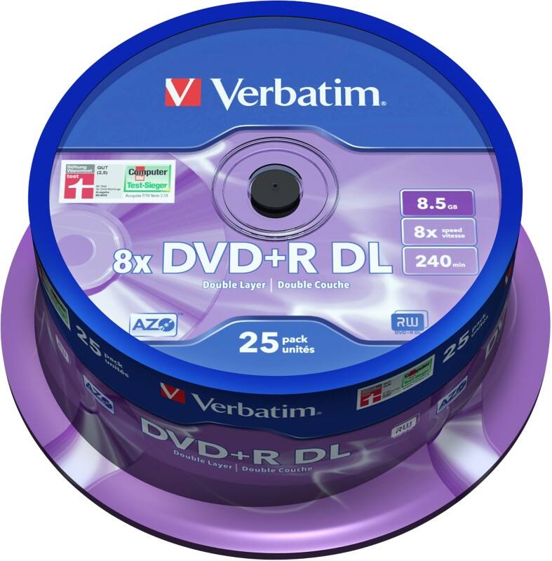 Verbatim DVD + R Double Layer Matt Silver 8x 8.5GB Spindle Pack of 25