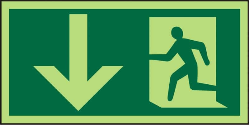 Fire Exit Sign Down Arrow Wall Mounted PVC (Polyvinyl Chloride) 15 x 30 cm