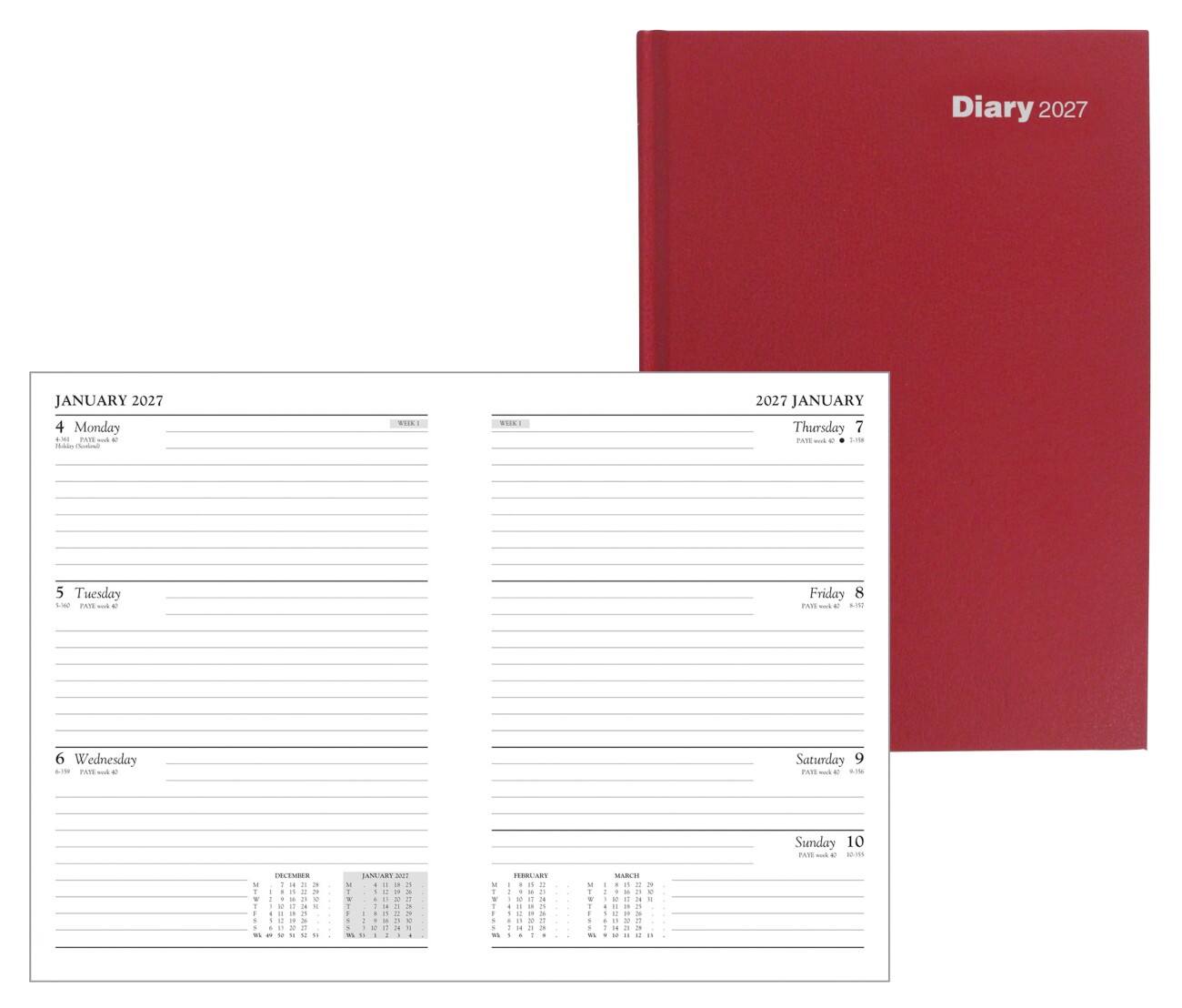 Viking Diary 2027 A5 Week to view English Red 5108715