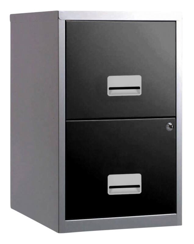 Pierre Henry Maxi Filing Cabinet with 2 Lockable Drawers 400 x 400 x 660 mm Black, Silver