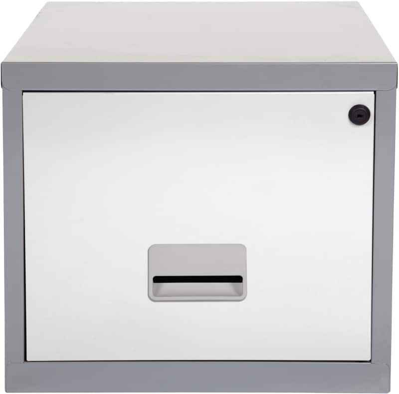 Pierre Henry Maxi Steel Filing Cabinet with 1 Lockable Drawer 400 x 400 x 370 mm Silver, White