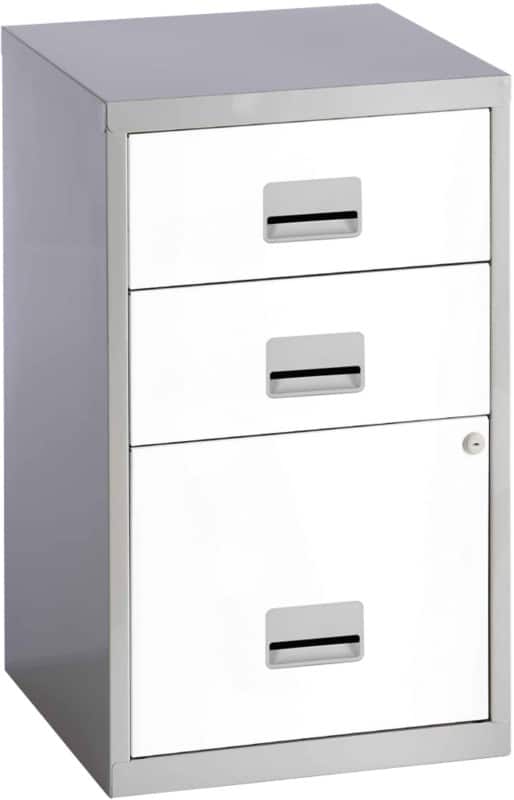 Pierre Henry Steel Filing Cabinet with 3 Lockable Drawers COMBI 400 x 400 x 660 mm Silver, White
