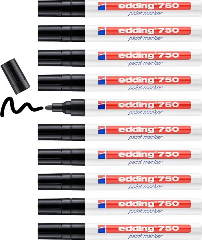 edding 750 Permanent Paint Marker Black Medium Bullet 2 - 4 mm  Water-Resistant Pack of 10