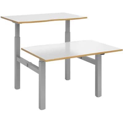 Elev8² Sit Stand Back to Back Desk with White & Oak Edge Coloured Melamine Top and Silver Frame 4 Legs Mono 1650 x 1200 x 675 - 1175 mm