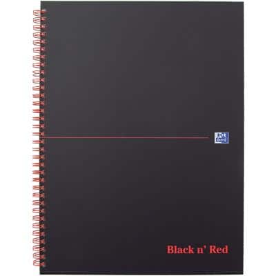 OXFORD Notebook Black n' Red A4+ Ruled Spiral Bound PP (Polypropylene) Hardback Black, Red Perforated 140 Pages 70 Sheets