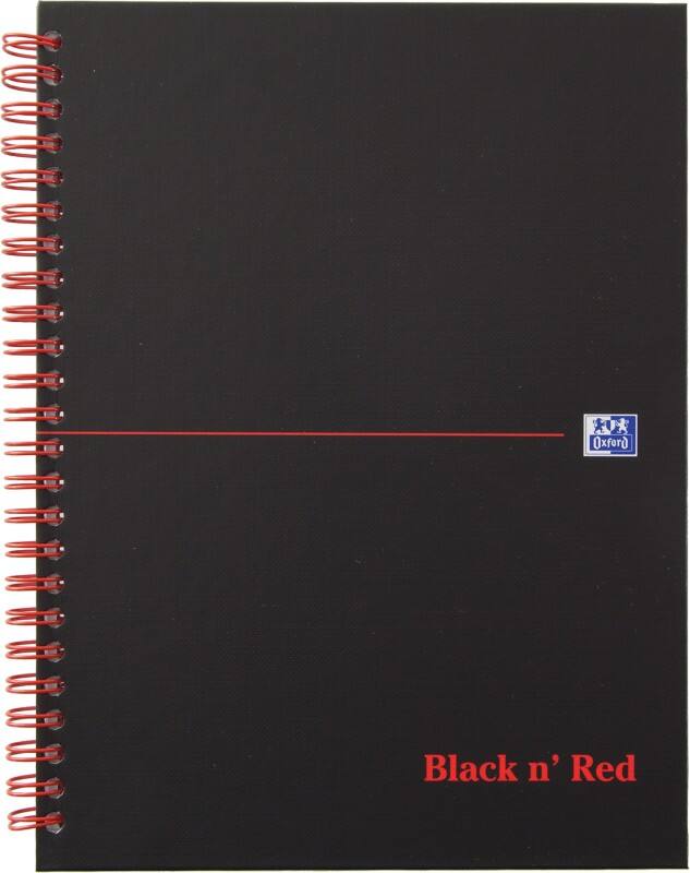 OXFORD Notebook Black n' Red A5+ Ruled Spiral Bound Cardboard Hardback Black, Red Perforated 140 Pages 70 Sheets